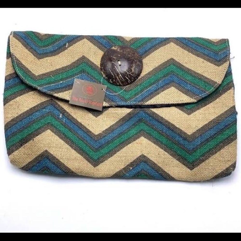 The Royal Standard Multi Chevron Jute Clutch Blue NWT